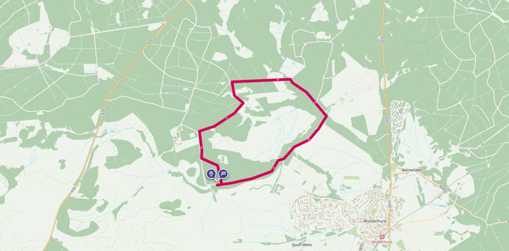 Discovering rivers and woodland in the New Forest route on map