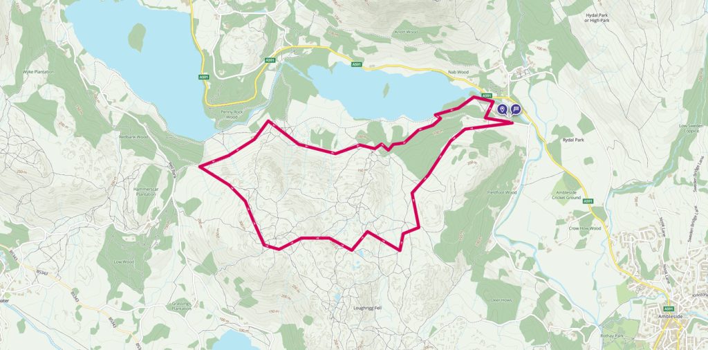 Rydal Cave running route on map