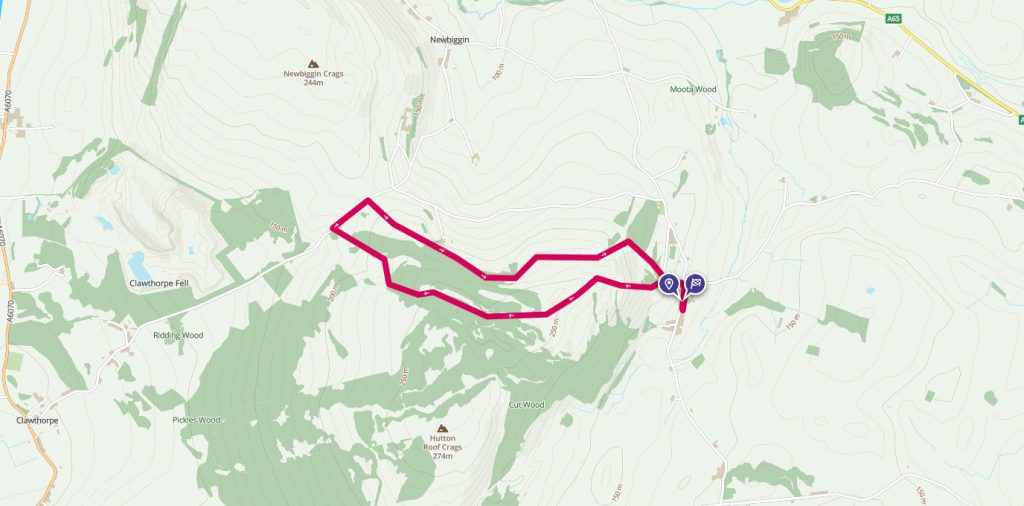 Hutton Roof Crags route line on a map